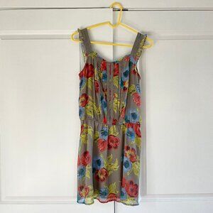 Old Navy * Sleeveless Boho Blouson Dress * Size XS * Gray w/ Colorful Flowers 